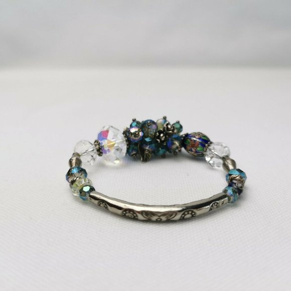 Handmade Vintage Women Bracelet  With Antique Silver & Swarovski Crystals 8" - Picture 4 of 12